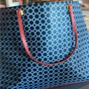Ivanka Trump Navy Patterned Tote with Red Trim